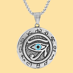 Yunnique – pendentif œil maçonnique en argent, yeux verts, breloque ronde à thème pour hommes, cadeau 19003 - Product Image 1