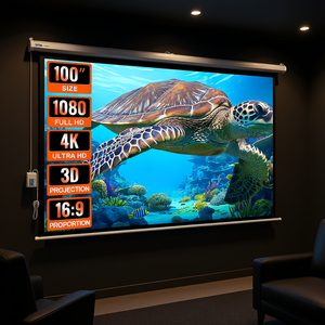 Pantalla de proyector eléctrica motorizada de 100 pulgadas 16:9 4K 1080 HD, Control remoto automático, pantalla de película de montaje en pared para oficina en casa - Product Image 2