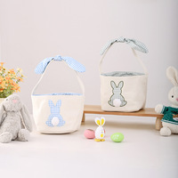Panier Cadeau Portable Personnalisé HSJ pour Pâques, Motif Lapin Rayé en Coton, Idéal pour Bonbons et Décorations