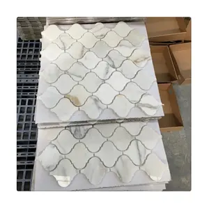 Calacatta white gold marble lantern mosaic waterjet cut pattern tiles with top quality