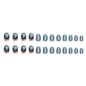 OEM ODM-Faux ongles ronds en œil de chat bleus à presser-Logo personnalisé de marque privée Douceur asiatique pour les doigts Paquet de faux ongles artificiels - Product Image 3