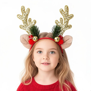 Suministros para fiestas Diadema de asta con campana Linda Navidad Orejas de Reno Diadema Productos de Navidad - Product Image 1