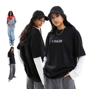 เสื้อยืดโอเวอร์ไซส์สีดำสำหรับผู้หญิง คอกลม แขนยาว พิมพ์ลายโลโก้ ทรงหลวม ผ้าฝ้ายเจอร์ซีย์ 100% ระบายอากาศได้ดี ใส่ได้ทุกฤดู - Product Image 1