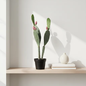 Cactus artificiel de style <span class=keywords><strong>Opuntia</strong></span> avec des boutons roses à double tonalité dans un <span class=keywords><strong>pot</strong></span> noir, fausse plante du désert haute pour la maison et le bureau - Product Image 4