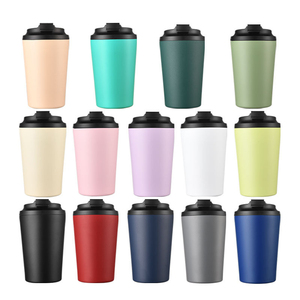 แก้วกาแฟ 380 มล. สำหรับร้านกาแฟ ใช้ซ้ำได้ น่ารัก ผนังสองชั้น สแตนเลส เก็บอุณหภูมิ แก้วน้ำแบบกำหนดเองพร้อมโลโก้ ฝาปิดสีเดียวกัน - Product Image 6