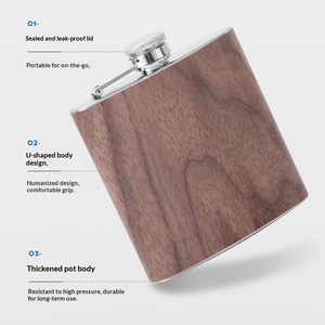 Flacon en bois 6oz en acier inoxydable, flacons à liqueur en bois, coffret <span class=keywords><strong>cadeau</strong></span> <span class=keywords><strong>personnalisé</strong></span>, revêtement en cuir à grain de bois, flacon à whisky - Product Image 2