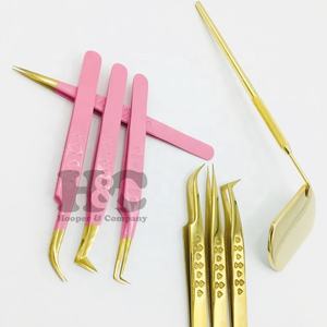 Pinzas de extensión de pestañas para el hogar con diseño de corazón rosa, pinzas de acero inoxidable de visón de Color, pinzas de pestañas postizas sostenibles con logotipo - Product Image 5