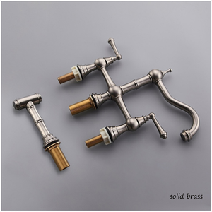 AMAXO Latón Níquel cepillado 4 agujeros Pulverizador Lavabo frío y caliente Fregadero Grifo de cocina Grifo de agua - Product Image 5