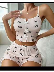 New Style Solid Elastic Waist Lace Summer Sweet <b>Shorts</b> Home Wear <b>Pajamas</b> Women's Nightie Sleepwear Sets - Product Image 2
