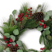 Couronne décorative de Noël en rotin artificiel naturel vert de 24 pouces et 60 cm