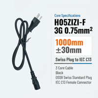 Cable de Alimentación Huizon HZC-C-4 con Enchufe Macho Europeo Estándar IEC C13, H05ZIZI-F 3G 0.75mm 1M Negro, Certificaciones CE, SAA, RoHS, LSZH, REACH