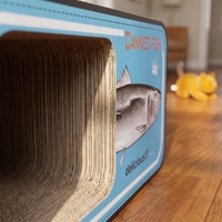 Griffoir et lit pour chat en forme de boîte de conserve en carton moderne – Fournitures pour animaux de compagnie durables et résistantes aux griffures, emballées en carton