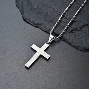Collier pendentif croix pour homme, très vendu, avec chaîne à maillons en acier inoxydable gravé, plaqué or 18 carats/plaqué argent, cadeau - Product Image 4