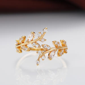Anillos con Diseño de Plantas para Mujer F1639, Circonita Cúbica, Engaste Marquise, Joyería de Moda para Boda, Tono Dorado y Plateado - Product Image 3