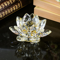 HZ Bougeoir de bureau en cristal, style moderne décontracté, motif lotus à pétales polis, artisanat exclusif, ornement chinois