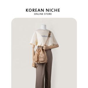 New Nylon Shoulder <b>Bag</b> External Pocket Cool Girls Nylon Tote Drawstring Design Bucket <b>Bags</b> for Women - Product Image 6