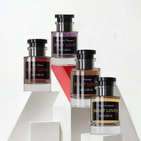 Botol Parfum Kaca Bening Berkualitas Tinggi 30ML 50ML Desain Unik Grosir, Penyangga Silinder, Logo & Kotak Custom, Semprotan Halus