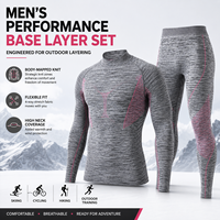 Conjunto de Ropa Interior Térmica sin Costuras para Hombre, Camiseta de Manga Larga con Cuello Alto y Leggings Elásticos, Ropa Deportiva para Esquí y Ciclismo