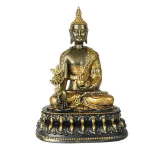 Оптовая продажа, настольная статуя Будды на престоле маленького размера золотого цвета, домашний декор fengshui
