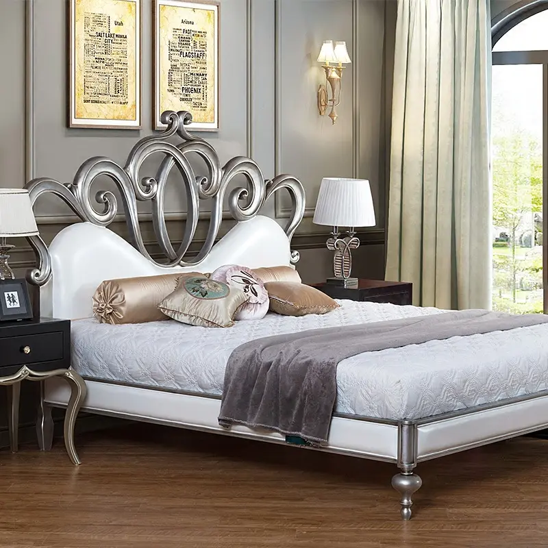 फ़्रेंच पैलेस साधारण नक्काशीदार ठोस लकड़ी का रोमांटिक राजकुमारी बिस्तर किंग बेड
