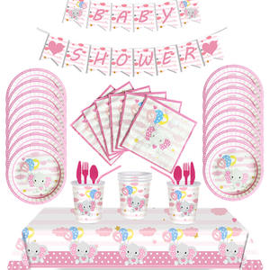 Animal Pink <strong>Unicorn</strong> Disposable Tableware Set Baby Girl Birthday <strong>Party</strong> Banner Pink Elephant Paper Cup Plate <strong>Supplies</strong> - Product Image 2