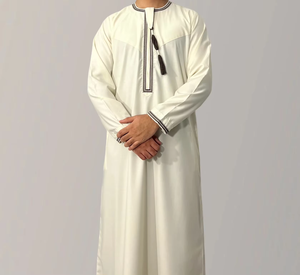 Premium Embroidery <strong>Men</strong> <strong>Thobe</strong> with Tassel Saudi Style Arabic Robe Islamic Clothing for <strong>Men</strong> Traditional Omani Kandura Jalabiya - Product Image 4
