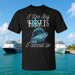 Camiseta sin mangas con la frase 'Me gustan los barcos grandes y no puedo mentir', producto promocional para cruceros - Product Image 3
