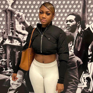 Vestes bouffantes de <span class=keywords><strong>moto</strong></span> en coton de couleur unie pour femmes 2022, nouveaux arrivages, Patchwork à manches longues Bomber - Product Image 4