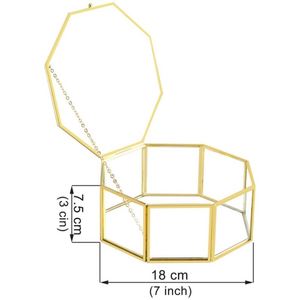 Caja de Joyería Hexagonal de Metal Dorado y Cristal, Estuche de Lujo Transparente para Anillos, Pequeña Caja de Exhibición para Anillos, Organizador de Recuerdos con Tapa de Cadena - Product Image 2