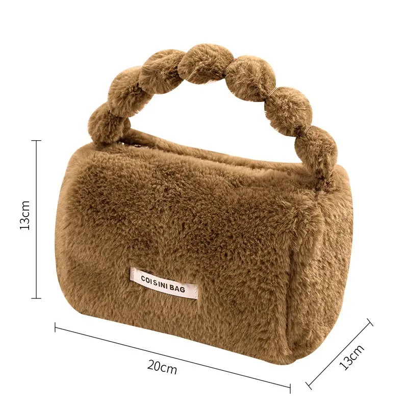 Fluffy Cute Makeup Bag Cosmetic Bags Pink Wholesale Velvet Private Label Plush Fashion Makeup Storage Women Bag