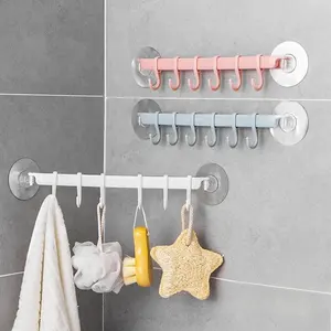 1 pièce Crochet de suspension à ventouse 6 rangées bleu/blanc/rose pour coin de cuisine et salle de bain, sans trace - Product Image 6