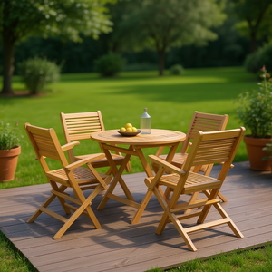 Ensemble de salle à manger de jardin en teck 4 places, mobilier d'extérieur pliable, design rustique - Product Image 2