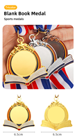 Médailles vierges de graveur en métal laser personnalisé pour la médaille de livre de remise des diplômes d'école de forme ronde dorée Souvenir