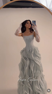 Ruolai HL748 Abito <span class=keywords><strong>da</strong></span> Sera Elegante e Lussuoso <span class=keywords><strong>da</strong></span> Donna, Linea A <span class=keywords><strong>con</strong></span> Spalline Sottili in Chiffon e <span class=keywords><strong>Volant</strong></span> - Product Image 5