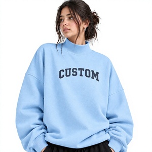 เสื้อสเวตเชิ้ตผู้หญิงขายดี พิมพ์โลโก้ตามสั่ง สีอ่อน คอเต่า แขนยาว ทรงหลวม ไหล่ตก แบบสวมหัว สีพื้น - Product Image 1
