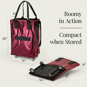 Custom Logo Large Black Reusable Polyester Foldable Rolling Tote & <b>Shopping</b> Bag with Wheels-Wheeled 66 Lb Limit Bag - Product Image 3