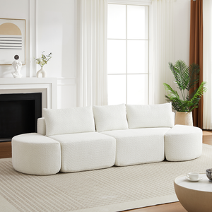 Ensemble de canapé modulaire convertible en forme de V de 106,3 pouces en tissu chenille, design moderne, trois coussins décoratifs, deux ottomanes incurvés pour hôtel - Product Image 2