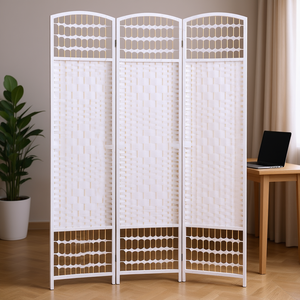 Divisorio Moderno Bianco a 3 Pannelli Pieghevole in Fibra Intrecciata, Schermo per la Privacy, Parete Divisoria per Casa e Ufficio - Product Image 2