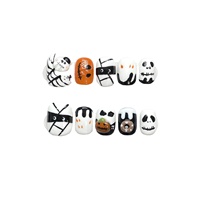 Ensemble de faux ongles courts faits main, style citrouille d'Halloween, à thème fantôme mignon et original, motif dessin animé