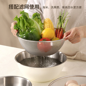 Stainless Steel Colander Set 25cm With Drain Basket For Washing <b>Vegetables</b> And Kitchen Use - Product Image 1