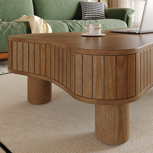 Table basse relevable 42 pouces avec panneau cannelé, rangement, levage hydraulique silencieux, coins arrondis, pour salon - Product Image 3