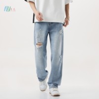 Hip Hop Décontracté Personnalisé Vague Streetwear Boutons Jeans Poche Lavée Denim Cargo Pantalon Jambe Large Pantalons Jeans Pour Hommes Hommes