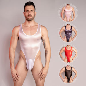 Сексуальное Мужское нижнее белье без рукавов, дышащее бесшовное боди с высоким вырезом, прозрачное шелковое атласное облегающее боди для фитнеса, 3147 - Product Image 1