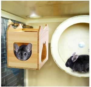 Casetta in Legno Personalizzata per Cincillà, Rifugio Naturale per Piccoli Animali, Tana per Scoiattoli e Petauri dello Zucchero in Gabbia, Habitat in Legno per Criceti - Product Image 6