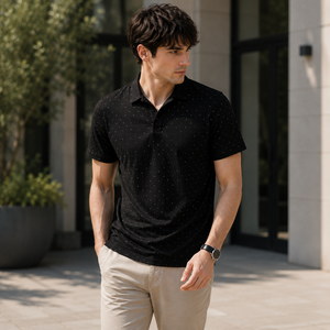 Polo de Golf Personalizado Premium para Hombre, Color Negro con Motas, Rendimiento Deportivo, Absorbe la Humedad, Marca Privada, Ropa Corporativa OEM - Product Image 1