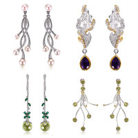 Blumendesign Thailand Handgefertigte 925 Sterling Silber Ohrringe mit Weißem Zirkon