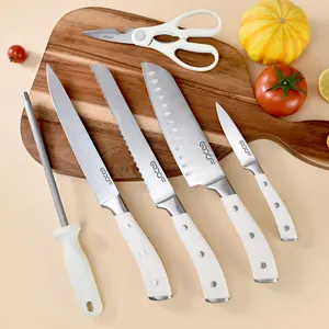 Wavy Edge 5 Inch Tomato Knife Slicing Utility Knife Full Tang Triple Riveted Potato Knife With White ABS Handle