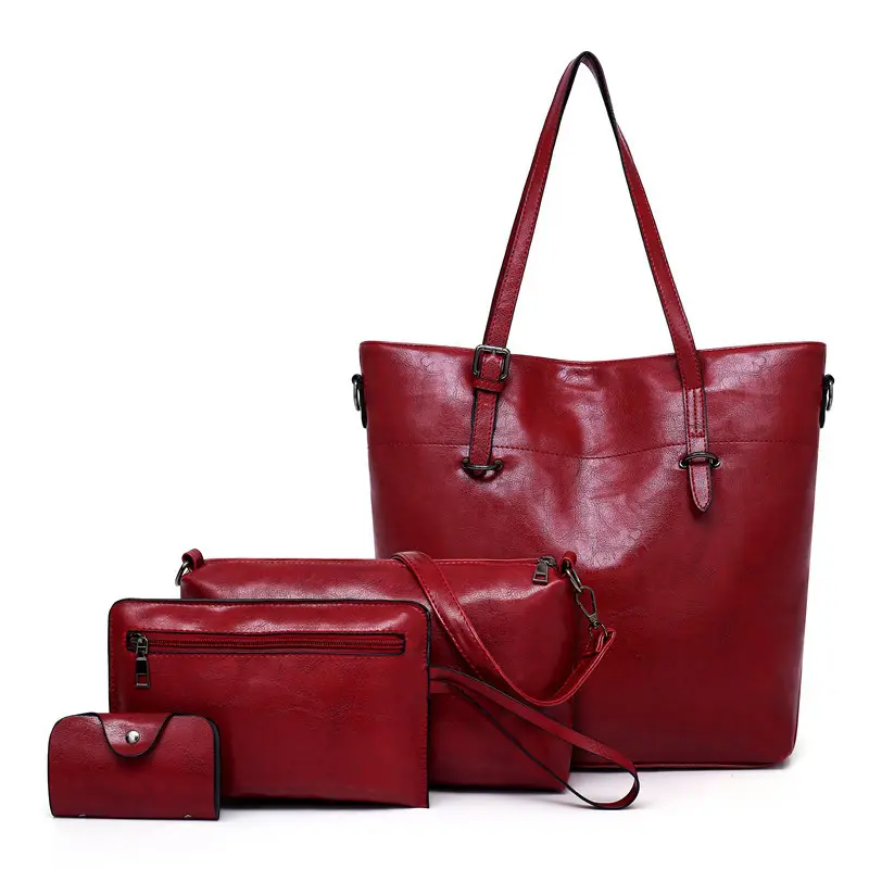 लक्जरी विंटेज चमड़ा महिलाओं के हैंडबैग बड़ी क्षमता एकल कंधे crossbody बैग 4 सेट अनुकूलित किया जा सकता बैग