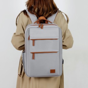 Light Gray Multi-layer <b>Backpack</b> <b>With</b> Laptop <b>Compartment</b> Unisex Everyday Use Spring 2025 - Product Image 1
