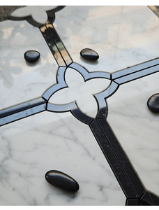 Hiện đại màu trắng đen hoa sang trọng bằng tia nước cắt đá cẩm thạch gạch sáng tạo không thường xuyên nghệ thuật sàn khảm cho phòng sàn gỗ - Product Image 5